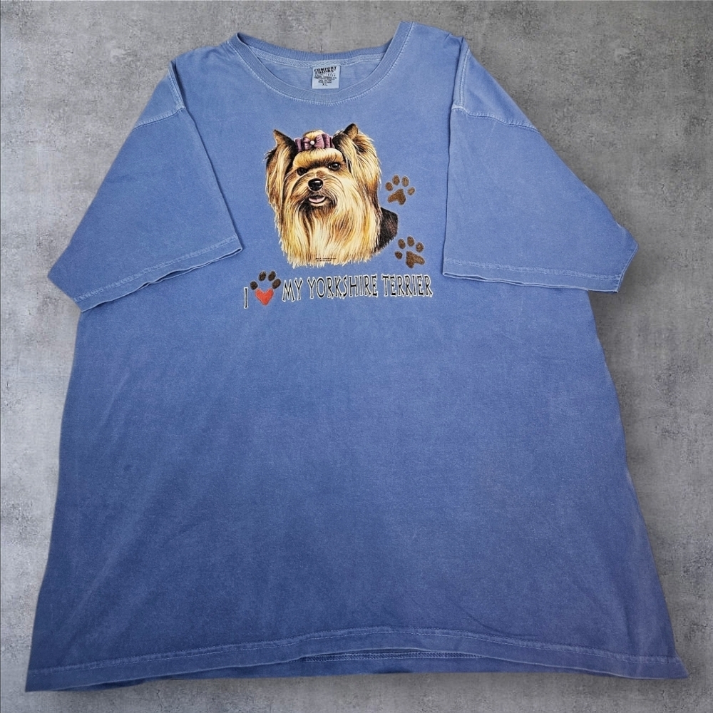 Comfort Colors Faded Blue I Love My Yorkshire Terrier Tee-Shirt Size XL V30